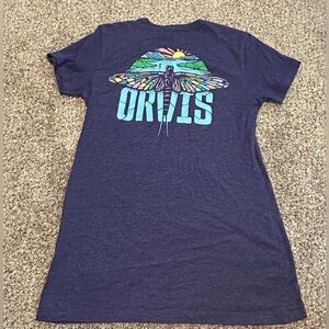 Orvis Blue T-Shirt with Colorful Graphic Women’s Small